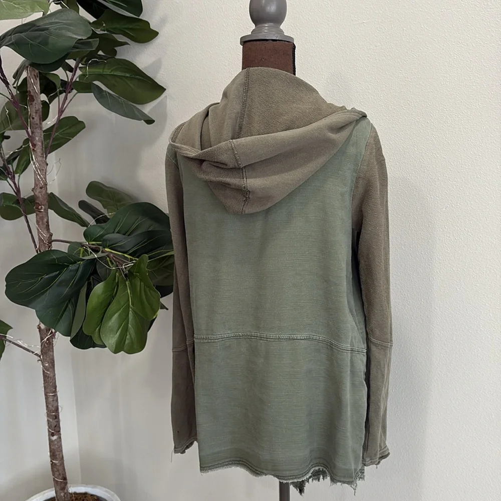 Free People Hooded Snap Draped Cardigan Jacket Size M Linen French Terry Mix - Picture 13 of 15